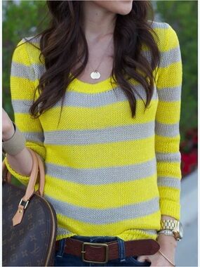 J. Crew Women’s Linen Bright Yellow and Tan Striped Crewneck Sweater Size XS